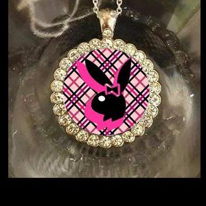 PlayGirl Bunny PlayBoy pretty 925 Silver necklace Rhinestones